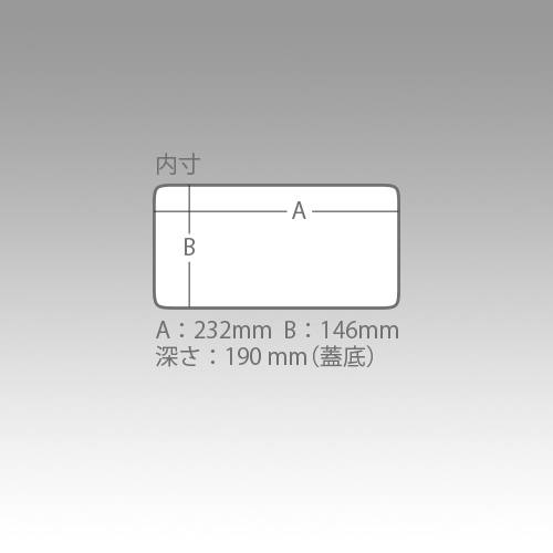 メーカーのBM-185内寸図。A232mm・B146mm・深さ190mm（蓋底）という表記です。